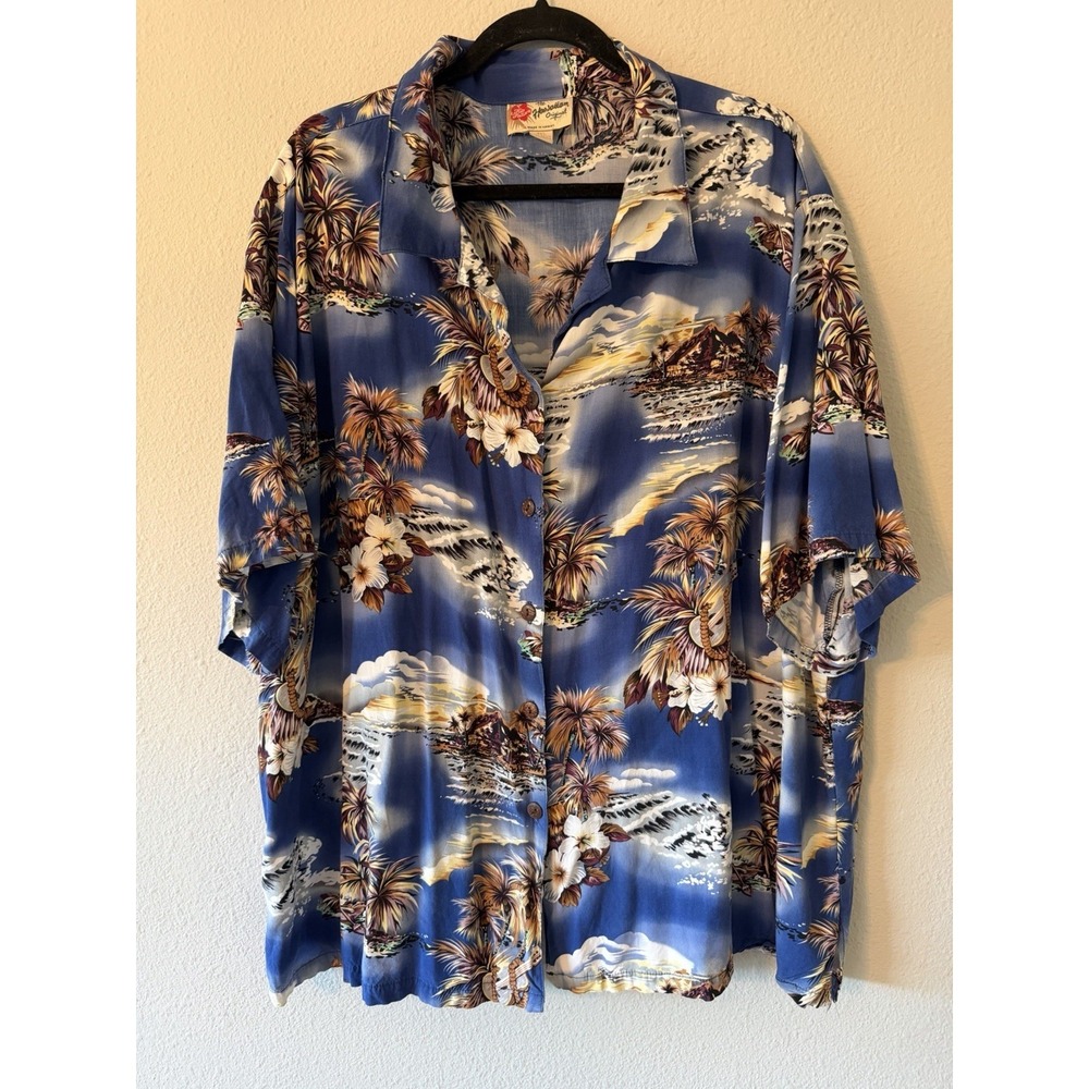 Hilo Hattie Hawaiian Shirt Mens 4XL Blue Tropical Short Sleeve Button Up Adult